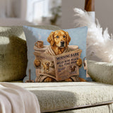 "Morning Business" - Golden Retriever Pillow Cover - Dog Lover Home Decor