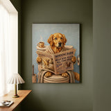 "Morning Business" - Golden Retriever Vertical Canvas - Dog Lover Wall Art