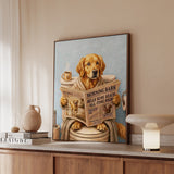 "Morning Business" - Golden Retriever Vertical Framed Canvas - Dog Lover Wall Art