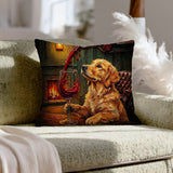 "Wine & Woof" - Golden Retriever Throw Pillow - Dog Lover Home Decor