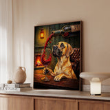 "Wine & Woof" - Great Dane Vertical Framed Canvas - Dog Lover Wall Art