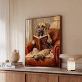 "Evening Read" - Great Dane Vertical Framed Canvas - Dog Lover Wall Art