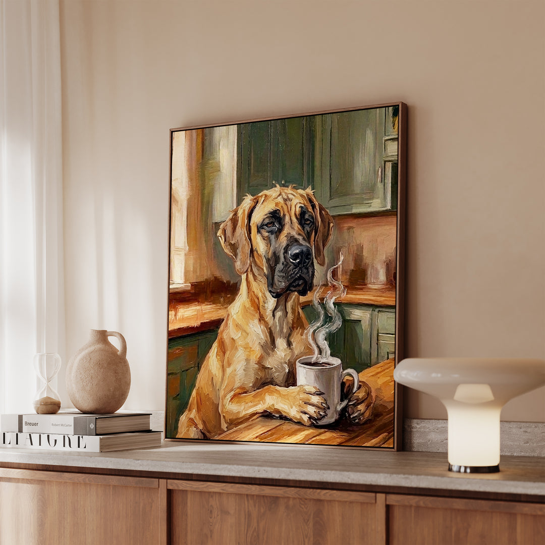 Great Dane Before Coffee Framed Canvas