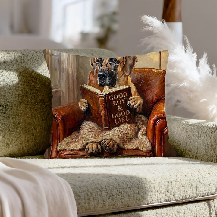 "Evening Read" - Great Dane Throw Pillow - Dog Lover Home Decor