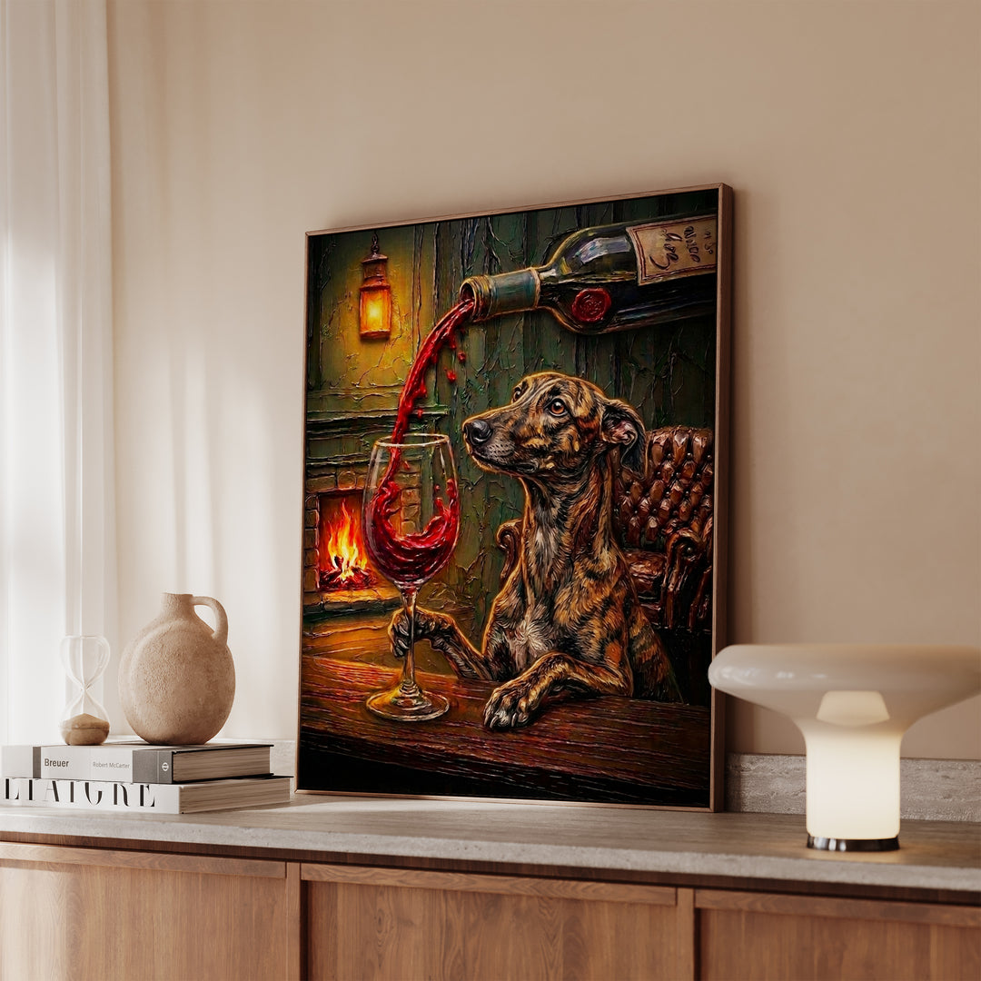 Greyhound Wine & Woof Framed Canvas