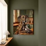 "Before Coffee" - Greyhound Vertical Canvas - Dog Lover Wall Art