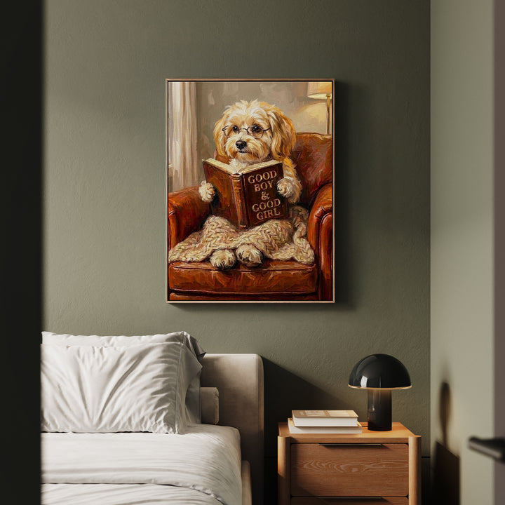 "Evening Read" - Havanese Vertical Framed Canvas - Dog Lover Wall Art
