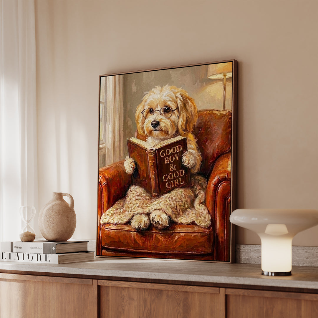 Havanese Evening Read Framed Canvas