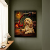 "Wine & Woof" - Havanese Vertical Canvas - Dog Lover Wall Art