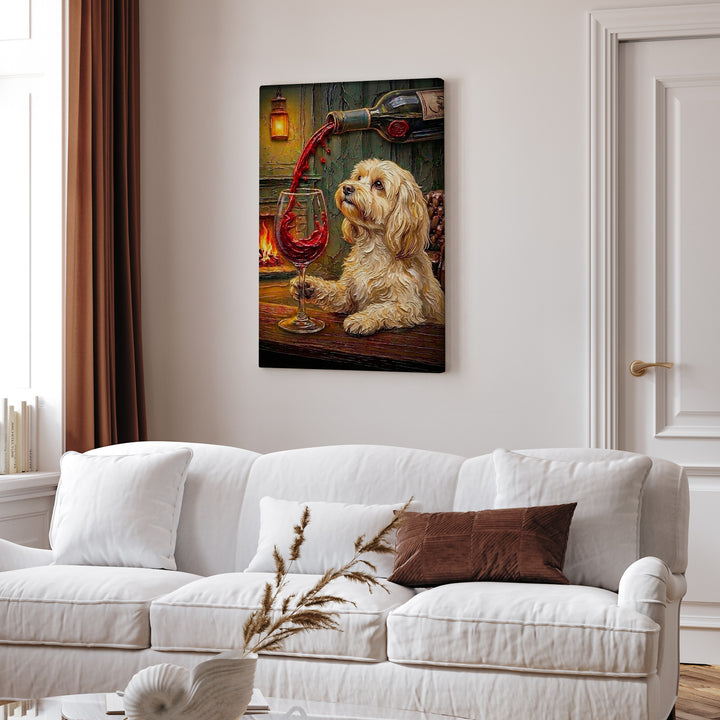 "Wine & Woof" - Havanese Vertical Canvas - Dog Lover Wall Art
