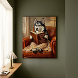 "Evening Read" - Husky Vertical Canvas - Dog Lover Wall Art