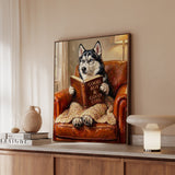 "Evening Read" - Husky Vertical Framed Canvas - Dog Lover Wall Art