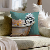 "Spa Day" - Husky Throw Pillow - Dog Lover Wall Art Home Decor