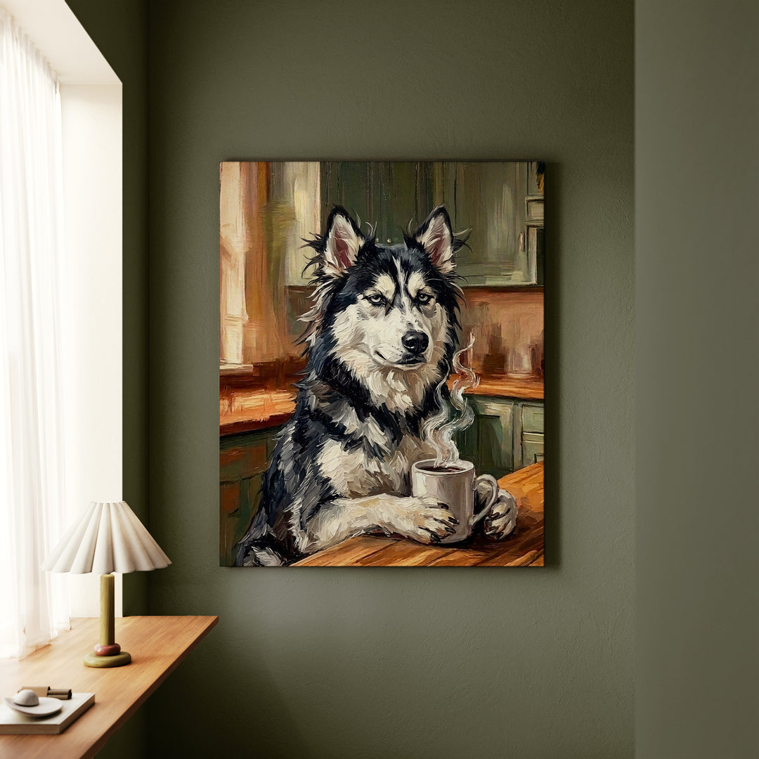 Husky Before Coffee Canvas
