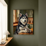 "Before Coffee" - Husky Vertical Canvas - Dog Lover Wall Art
