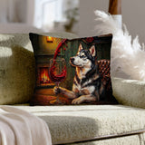 "Wine & Woof" - Husky Throw Pillow - Dog Lover Home Decor