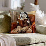 "Evening Read" - Husky Throw Pillow - Dog Lover Home Decor