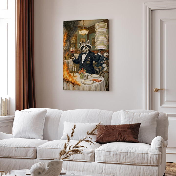"I've Got This" - Raccoon Vertical Canvas - Dark Burnout Humor Wall Art