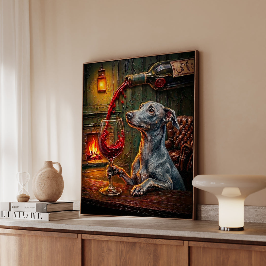 Italian Greyhound Wine & Woof Framed Canvas