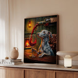 "Wine & Woof" - Italian Greyhound Vertical Framed Canvas - Dog Lover Wall Art