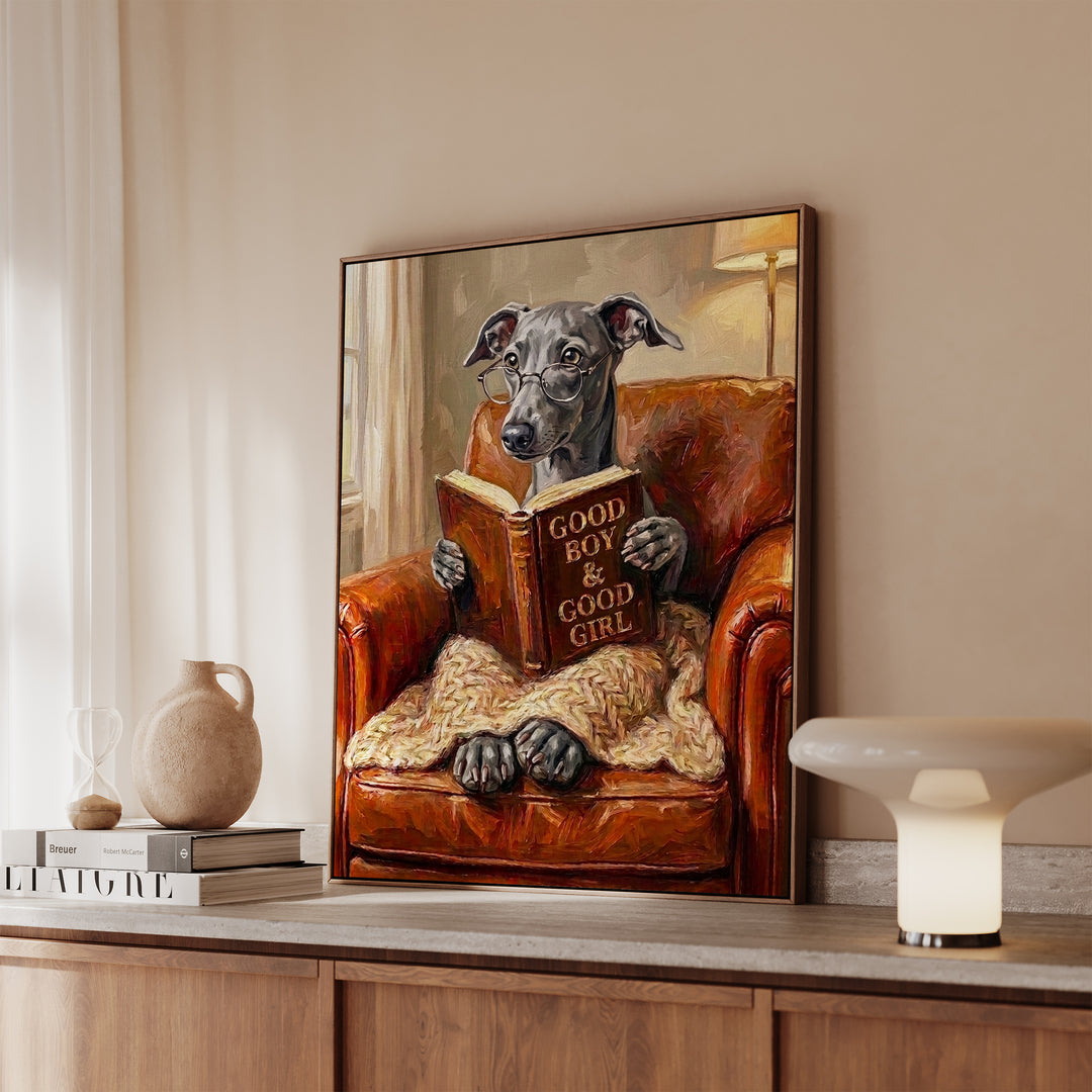 Italian Greyhound Evening Read Framed Canvas