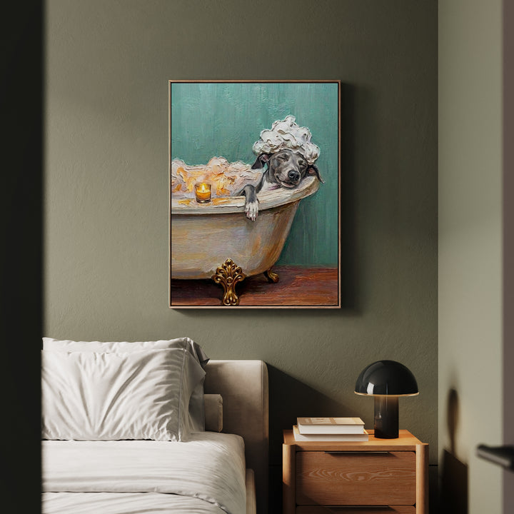 "Spa Day" - Italian Greyhound Vertical Framed Canvas - Dog Lover Wall Art