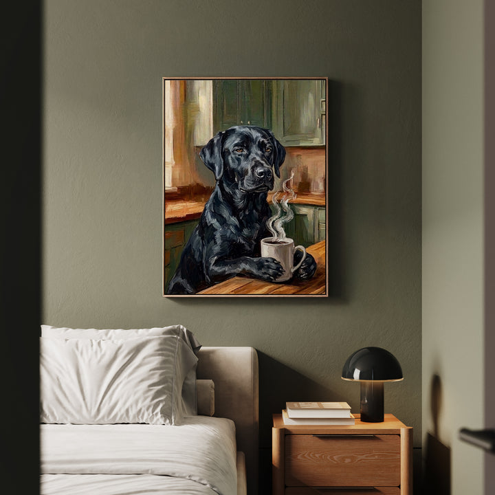 "Before Coffee" - Labrador Vertical Framed Canvas - Dog Lover Wall Art