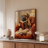 "Evening Read" - Mastiff Vertical Framed Canvas - Dog Lover Wall Art