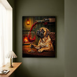 "Wine & Woof" - Mastiff Vertical Canvas - Dog Lover Wall Art