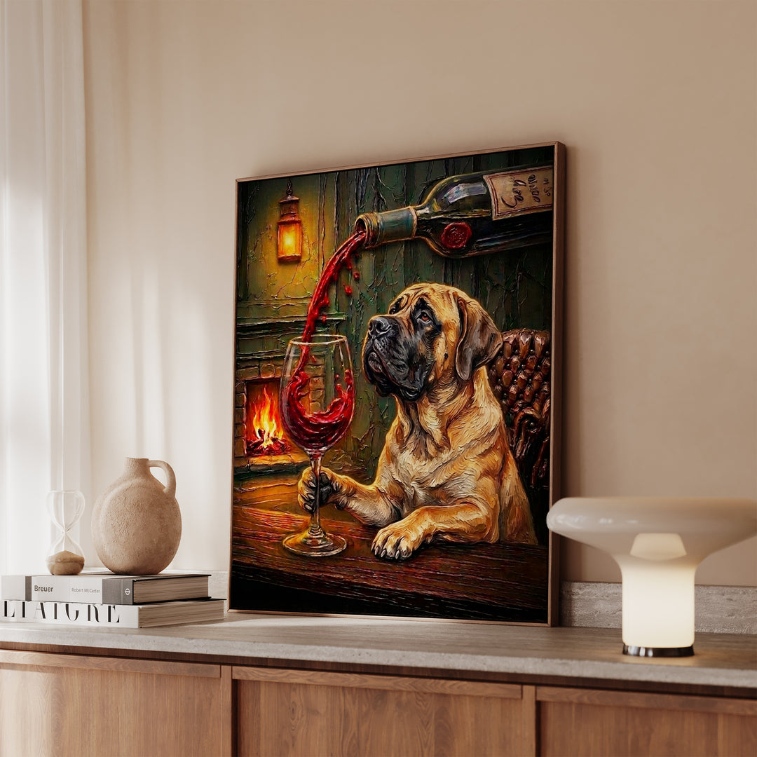 Mastiff Wine & Woof Framed Canvas