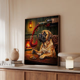 "Wine & Woof" - Mastiff Vertical Framed Canvas - Dog Lover Wall Art