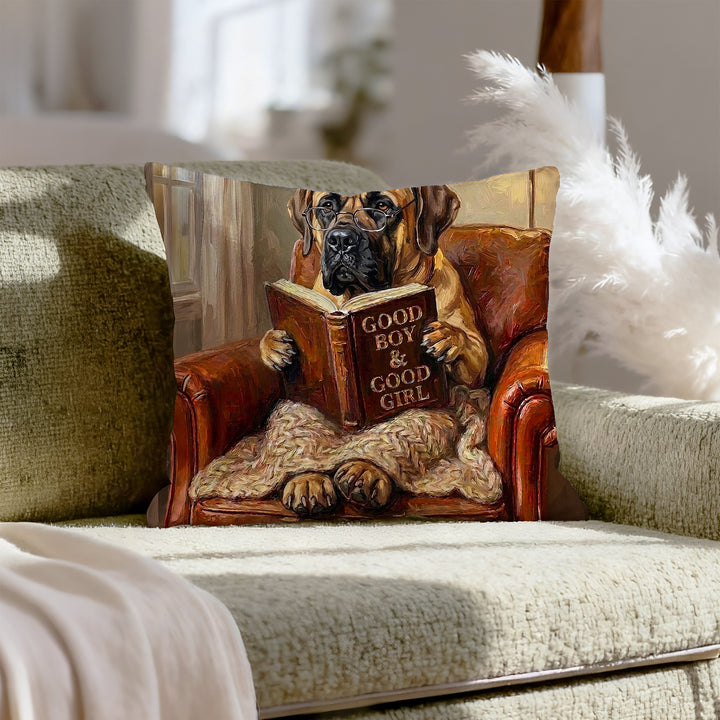 "Evening Read" - Mastiff Throw Pillow - Dog Lover Home Decor