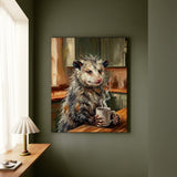 "Coffee & Silence" - Opossum Vertical Canvas - Spirit Animal Wall Art