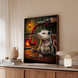 "Wine & Spirit" - Opossum Vertical Framed Canvas - Spirit Animal Wall Art