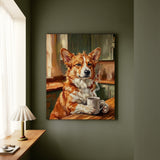 "Before Coffee" - Corgi Vertical Canvas - Dog Lover Wall Art
