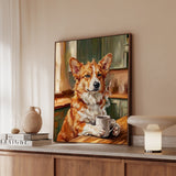 "Before Coffee" - Corgi Vertical Framed Canvas - Dog Lover Wall Art