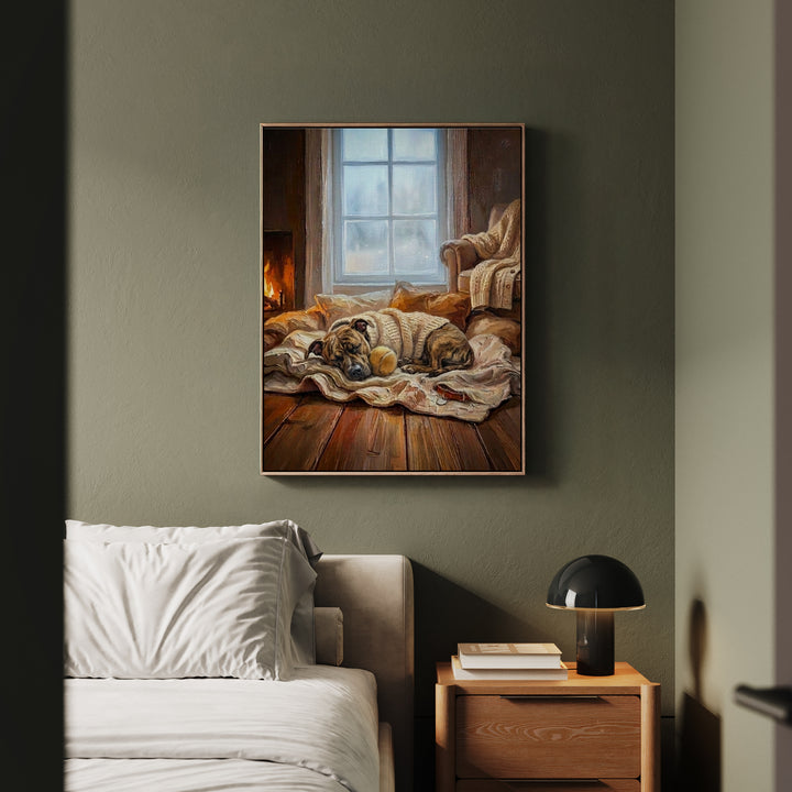 "Calm Memories" - Pit Bull Vertical Framed Canvas - Dog Lover Wall Art