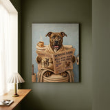 "Morning Business" - Pit Bull Vertical Canvas - Dog Lover Wall Art