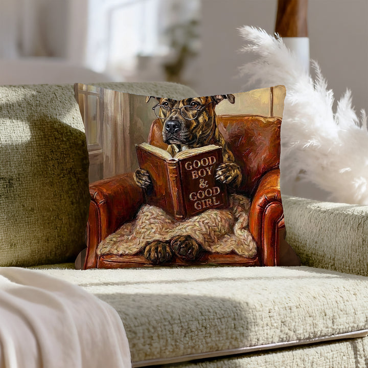 "Evening Read" - Pit Bull Throw Pillow - Dog Lover Home Decor