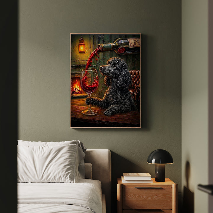"Wine & Woof" - Poodle Vertical Framed Canvas - Dog Lover Wall Art