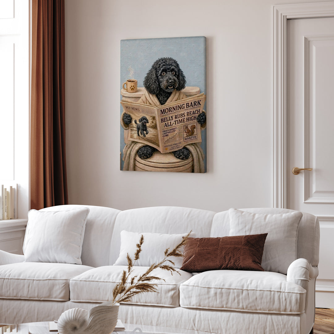 "Morning Business" - Poodle Vertical Canvas - Dog Lover Wall Art