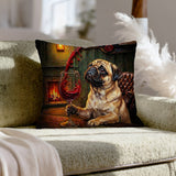 "Wine & Woof" - Pug Throw Pillow - Dog Lover Home Decor