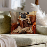"Evening Read" - Pug Throw Pillow - Dog Lover Home Decor
