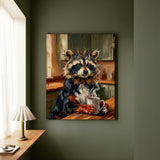 "Coffee & Silence" - Raccoon Vertical Canvas - Spirit Animal Wall Art