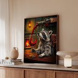 "Wine & Spirit" - Raccoon Vertical Framed Canvas - Spirit Animal Wall Art