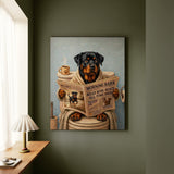 "Morning Business" - Rottweiler Vertical Canvas - Dog Lover Wall Art