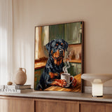 "Before Coffee" - Rottweiler Vertical Framed Canvas - Dog Lover Wall Art