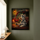 "Wine & Woof" - Schnauzer Vertical Canvas - Dog Lover Wall Art