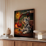 "Wine & Woof" - Schnauzer Vertical Framed Canvas - Dog Lover Wall Art