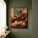 "Evening Read" - Schnauzer Vertical Canvas - Dog Lover Wall Art